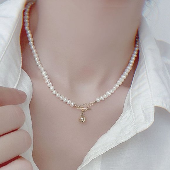 Jewelry - NEW 14K Gold Plated Pearl Toggle Bead Necklace